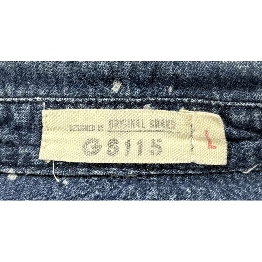 GS115 Button-Up Shirt Men L Blue Denim Splattered Distressed Short Sleeve Cotton - Picture 2 of 6